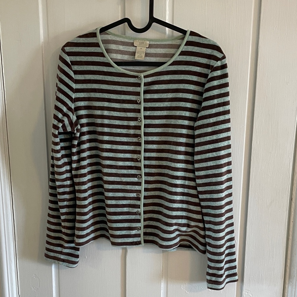 Striped Button-Front Long-Sleeve - Mint & Brown